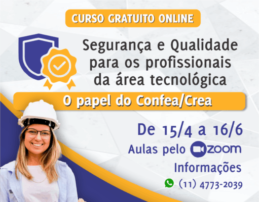 AEAT e Sistema Confea Crea oferecem curso gratuito e online sobre Segurança e Qualidade nas Profissões Tecnológicas